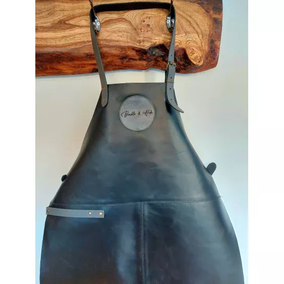 Buckle & Hide Leather Apron - Black with Grey Straps Buckle & Hide Leather Apron - Black with Grey Straps