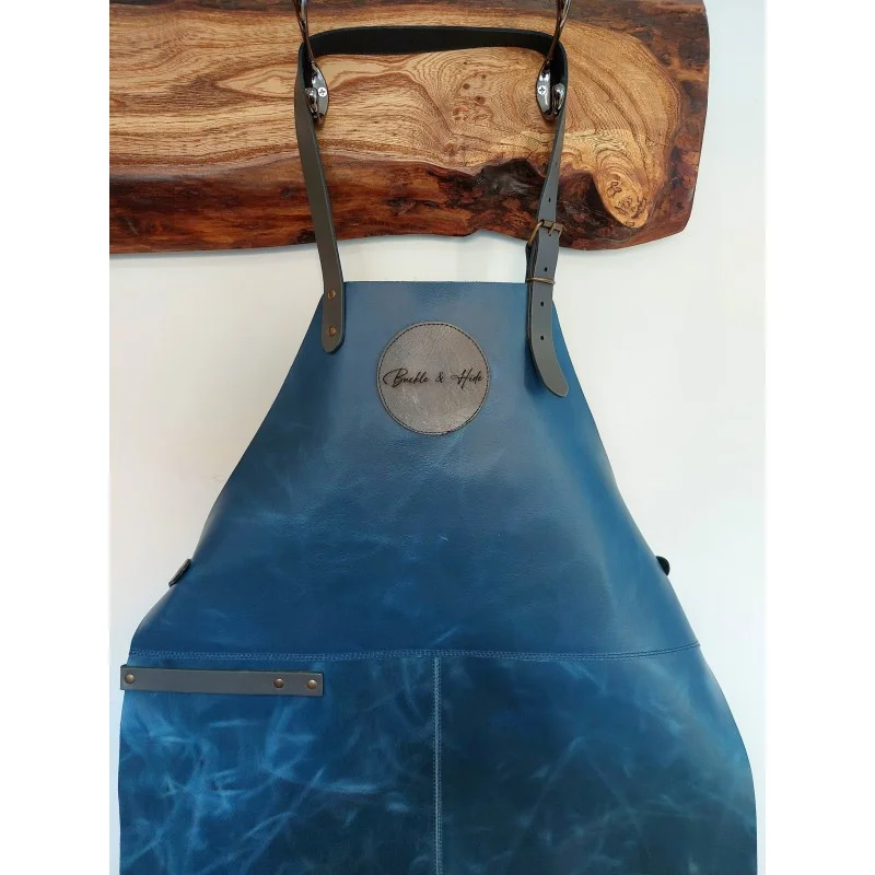 Buckle & Hide Leather Apron - Blue with Grey Straps