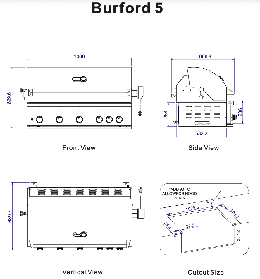 Whistler Burford 5 BBQ dimensions