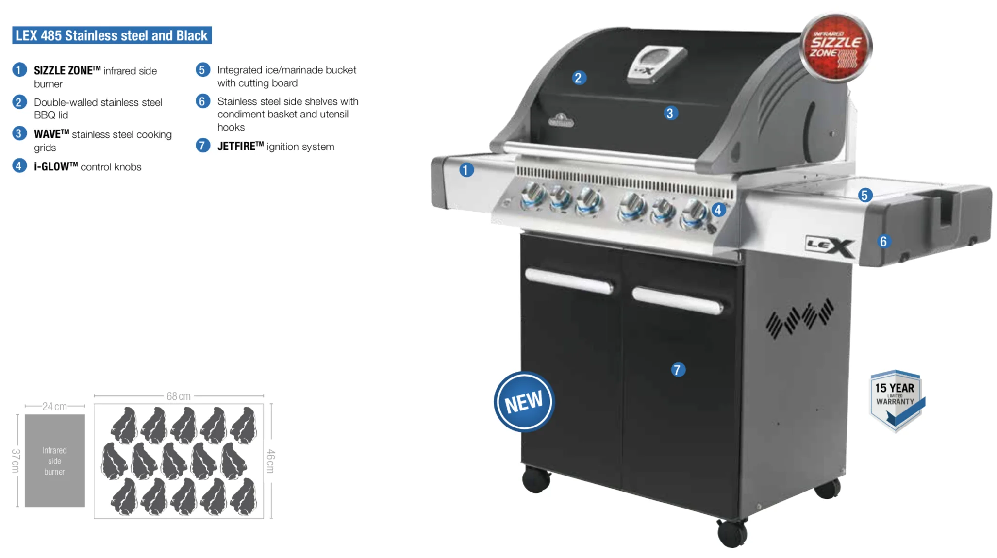 Napoleon LEX 485 BBQ Black with Infrared Side & Rear Burners